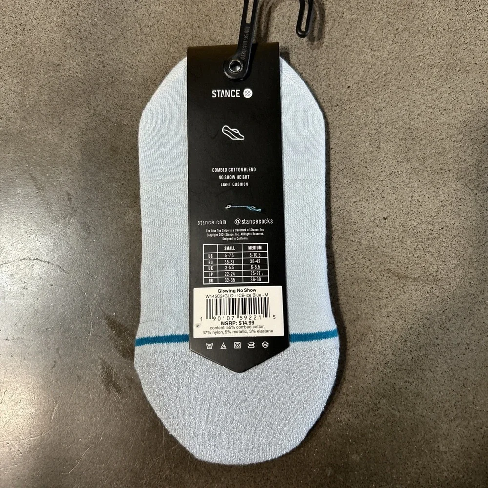 NWT Stance Cotton Women's No‎ Show Socks Glowing Ice Blue Size Medium 8-10.5